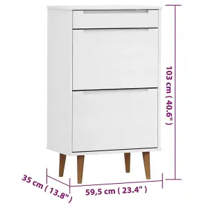 Shoe Cabinet MOLDE White 59,5x35x103 cm Solid Wood Pine