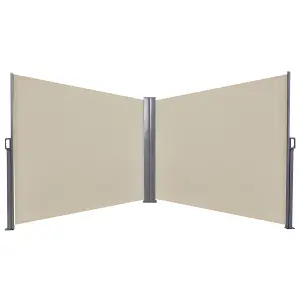 Outsunny Retractable Double Side Awning Screen Fence Privacy Beige, 6x1.6m