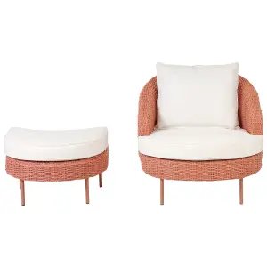 Garden Armchair with Ottoman ARCILLE PE Rattan Peach Pink