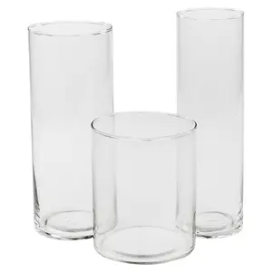 URBNLIVING 27cm Height 3Pcs Cylinder Hurricane Candle Holder Glass Tea Light Centerpiece Flower Vase Set