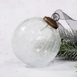 Crackle Glass Bauble (Set of 3) Clear / 10cm H x 10cm W x 10cm D