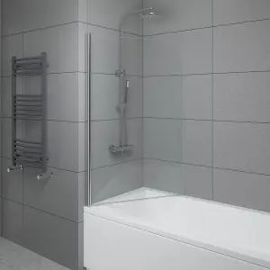 SunDaze 6mm Toughened Safety Glass Curved Pivot Shower Bath Screen - 1400x800mm Chrome