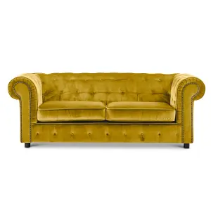 Ashbourne Chesterfield Tumeric Velvet Fabric Sofa Suite 3 Seater and 2 Seater Studded Design