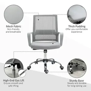 Vinsetto Mesh Office Chair Desk Chair w/ Swivel Seat Adjustable Height Grey