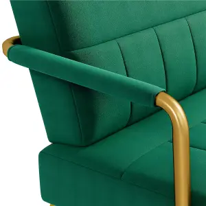 Yaheetech Green Upholstered Sofa Couch with Gold-tone Metal Legs and 2 Pillows