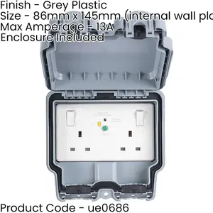 2 PACK IP66 Outdoor 2 Gang Double 13A UK Plug Socket & 30ma RCD Garden Enclosure