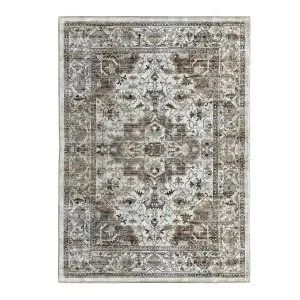 Silk Road Cream & Brown Keshan Medium Rug, (L)160cm x (W)120cm