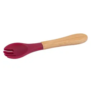 Bamboo Baby Weaning Fork with Silicone Tip - Red