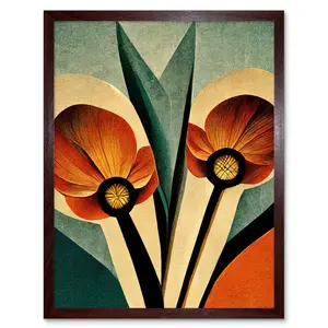 Flower Illustration Art Deco Tulips - Print Brown Framed Paper / 40.5cm H x 30.5cm W