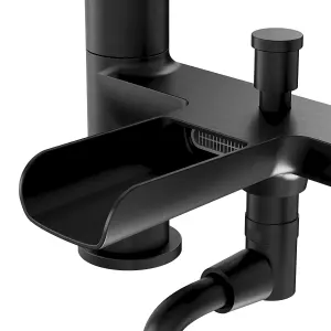 GoodHome Ajeeta Matt Black Deck-mounted Bath mixer tap with shower kit