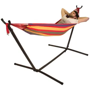 Primrose Rainbow Outdoor Garden Single Hammock With Steel Hammock Stand and Carry Bag