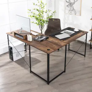 Costway L-Shaped Corner Computer Desk Reversible Study Writing Desk Workstation Home Office Laptop Table Rustic Brown