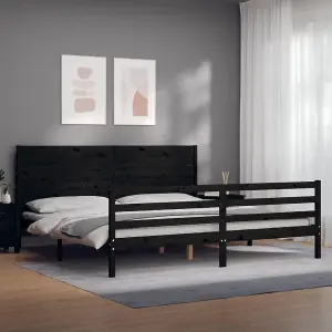 Berkfield Bed Frame with Headboard Black 200x200 cm Solid Wood