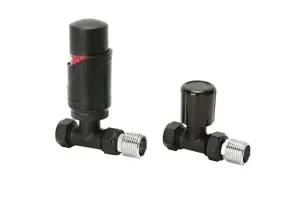 Warmer System Straight Black Thermostatic Radiator Valve Vertical Or Horizontal Mounting with Matching Lockshield Valve 15x1/2