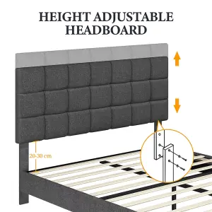 Yaheetech Dark Grey 5ft King Upholstered Bed Frame with Square Tufted Adjustable Headboard and Wooden Slats Support