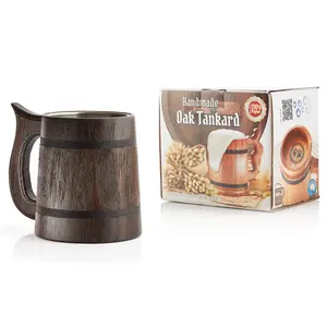 Handmade Large Oak Wooden Tankard Mug - Amazing Craftsmanship and Quality Materials - Heavy Duty & Long-Lasting Dark Brown Mug