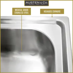 Austen & Co. Florenzo Large Stainless Steel Inset Reversible Single Bowl Kitchen Sink With Drainer, Lifetime Guarantee