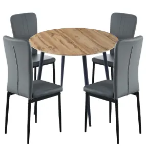 Hallowood Furniture Cullompton Small Round Dining Table 90cm with 4 Faux Leather Grey Chairs