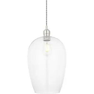 Hanging Ceiling Pendant Light - Large Bright Nickel Plate & Clear Glass - 10W LED E27