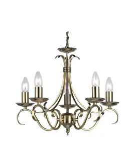 Luminosa Bernice 5 Light Multi Arm Ceiling Pendant Antique Brass, E14