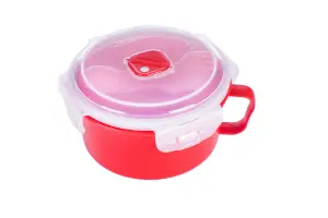 Good2Heat Plus Microwave Cookware Red Round Plastic Steam Vent Dishwasher Safe Food Storage Bowl with Spork 900ml