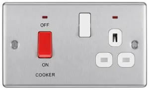 GoodHome Brushed Steel Cooker switch & socket with neon & White inserts