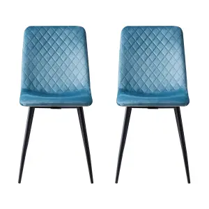 Set of 4 Lexi Velvet Fabric Dining Chairs with Metal Legs Light Blue by MCC