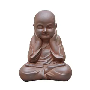 IDEALIST™ Buddha Statue 15.4 Inch Tall, Terracotta Reinforced Stone Sitting Baby Monk Figurine for Home and Garden L29 W23 H39 cm