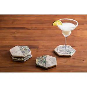 Maison by Premier Set Of 4 Beige Marble And Paua Shell Coasters