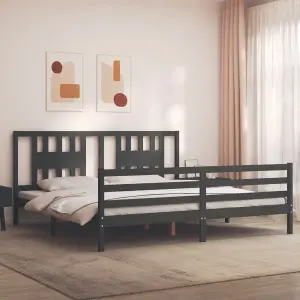 Berkfield Bed Frame with Headboard Grey 200x200 cm Solid Wood