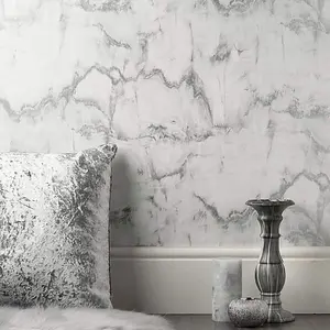 Crown Aura Marble Wallpaper Grey / Silver M1584