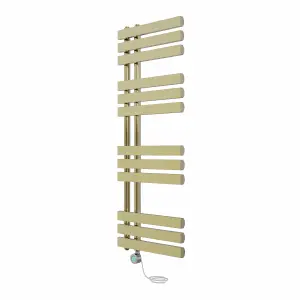 Rinse Bathrooms Designer Electric Thermostatic Heated Towel Rail D Shape Bathroom Radiator Warmer 1200x450mm Brushed Brass