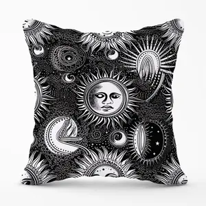 Moon and Sun Black White Cushions 60cm x 60cm