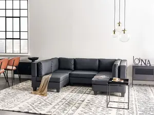 5-Seater Modular Faux Leather Sofa Black UNSTAD