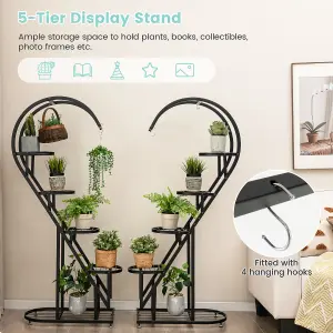 Costway 5 Tier Metal Plant Stand Heart-shaped Ladder Plant Shelf w/ Hanging Hook