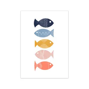 Scandinavian Geometric Fish A - Print White Frame / 30cm H x 21cm W x 1cm D