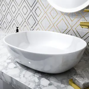 Nes Home Alveley 480 x 350mm Oval Cloakroom Counter Top Basin Sink Bowl Gloss White