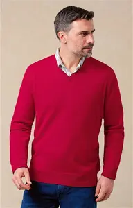 House Of Bruar Men's Merino V Neck - Red