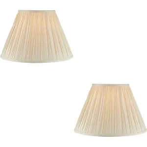 2 PACK 16" Tapered Lamp Shade - Ivory Silk Pinched Pleats Fabric Cover - Table Light