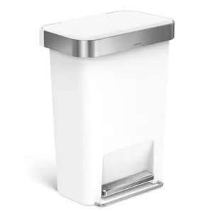 Simplehuman 45L Plastic Rectangular Pedal Bin With Liner Pocket White