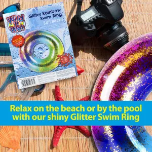 Large Rainbow Glitter Swimring 34 Inch