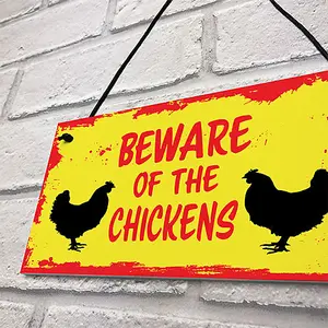 Red Ocean BEWARE OF THE CHICKENS Hanging Plaque Chicken Coop Sign Chicken Gifts