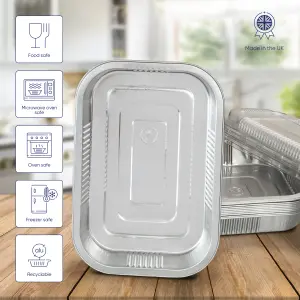 10 Pk Coppice Strong Aluminium Foil Oven Tray with Plastic Lid 20 x 13 x 3cm. Freezer, Microwave & Oven Safe