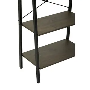 Interiors By Premier Functional Three Tier Dark Oak Veneer Ladder Shelf Unit, Stylish Industrial Narrow Shelf, Versatile Cupboard