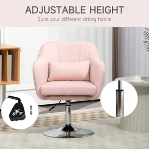 HOMCOM Stylish Retro Linen Swivel Tub Chair Steel Frame Cushion Seat Pink