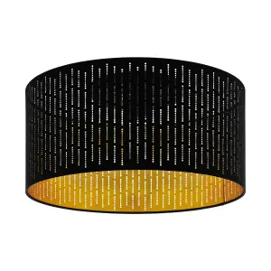 Flush Ceiling Light Black Shade Black Gold Fabric With Cut Outs Bulb E27 1x40W