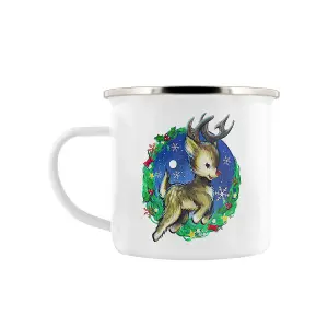 Grindstore Kitsch Reindeer Enamel Christmas Mug White/Green/Blue (One Size)