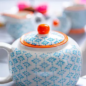 Nicola Spring - Hand-Printed Teapot - 820ml - Blue