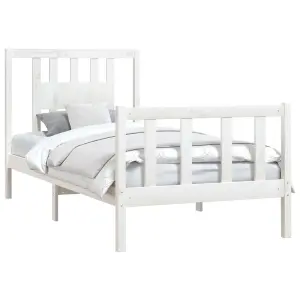 Berkfield Bed Frame with Headboard White Solid Wood Pine 90x200 cm