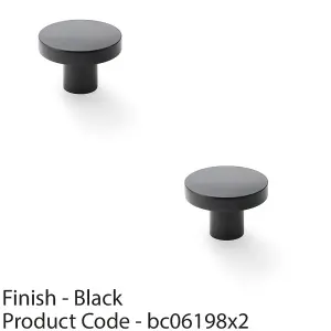 2 PACK - Slim Round Door Knob - Matt Black 38mm Modern Cupboard Cabinet Pull Handle